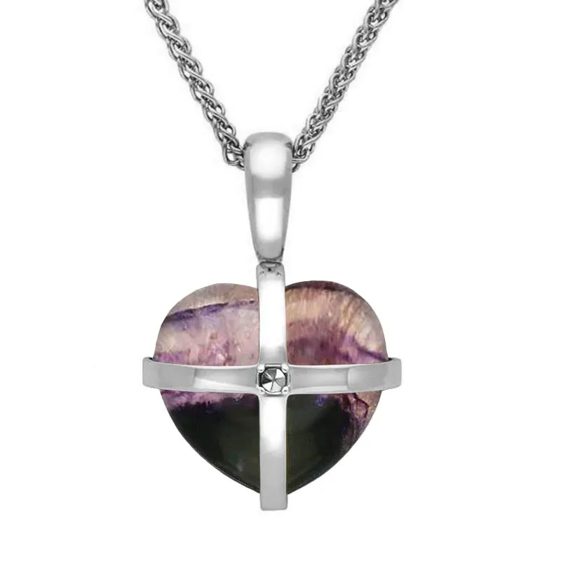 Sterling Silver Blue John Marcasite Small Cross Heart Necklace sold by Jura Watches