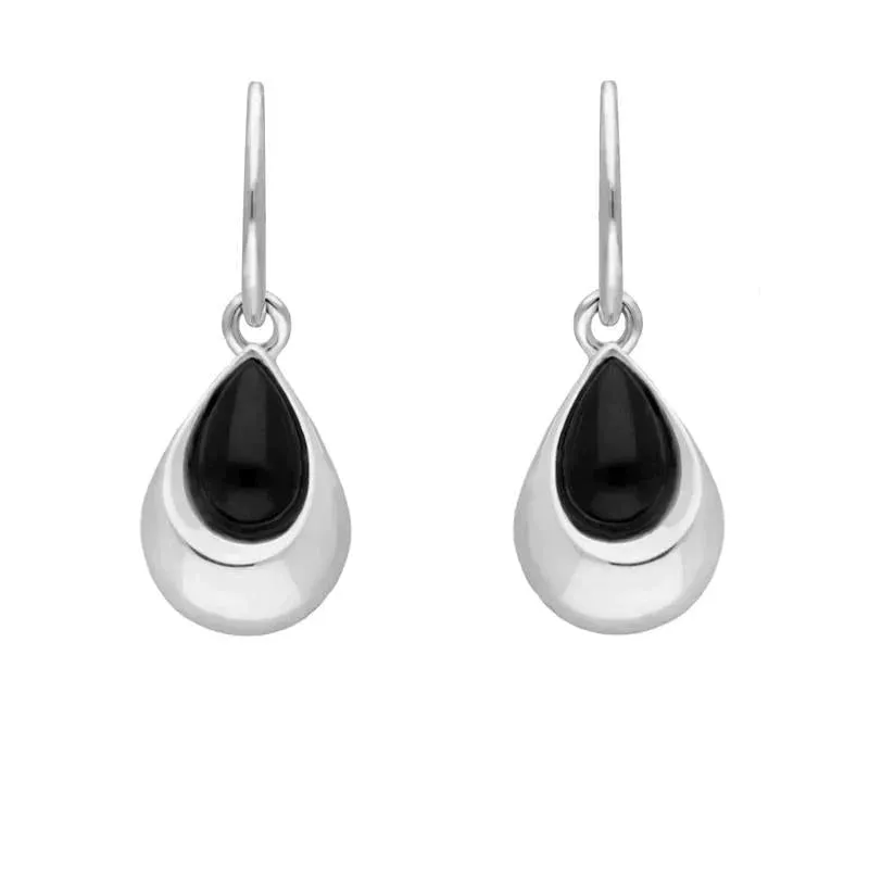 Sterling Silver Whitby Jet Half Stone Teardrop Earrings sold by Jura Watches