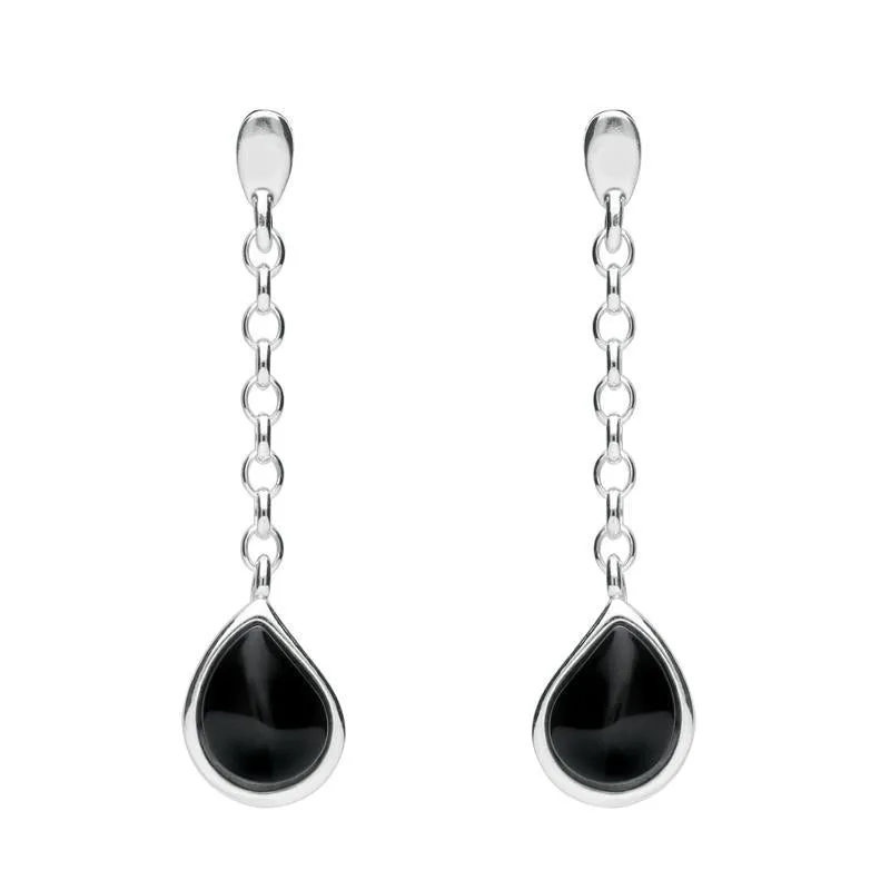 Sterling Silver Whitby Jet Abstract Peardrop Earrings sold by Jura Watches