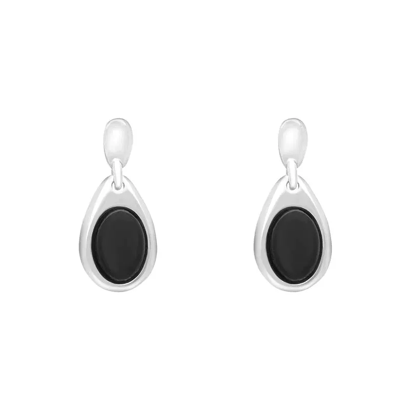 Sterling Silver Whitby Jet Oval in Pear Drop Stud Earrings sold by Jura Watches