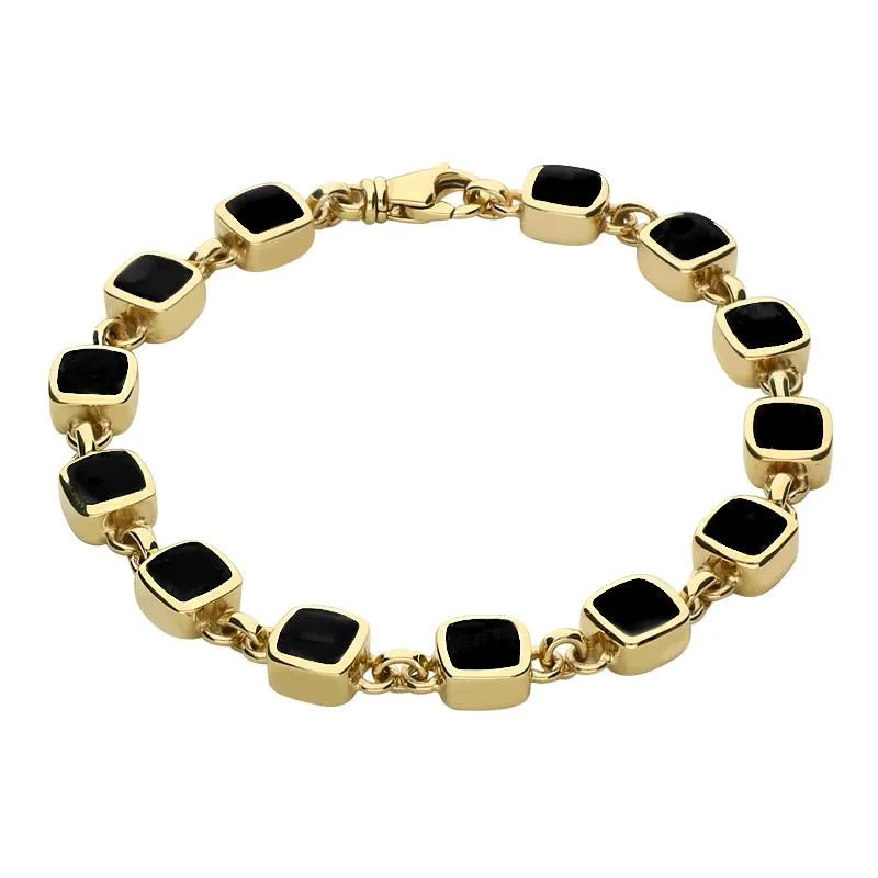 9ct Yellow Gold Whitby Jet Square Cushion Bracelet sold by Jura Watches