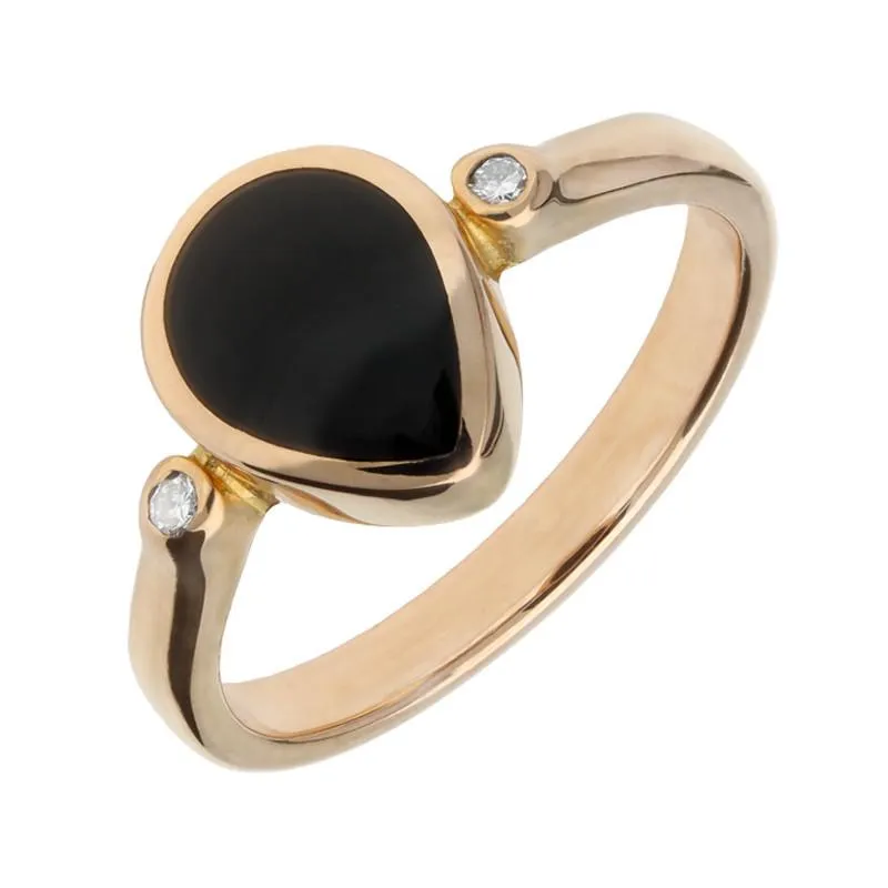 18ct Rose Gold Whitby Jet Diamond Pear Ring sold by Jura Watches