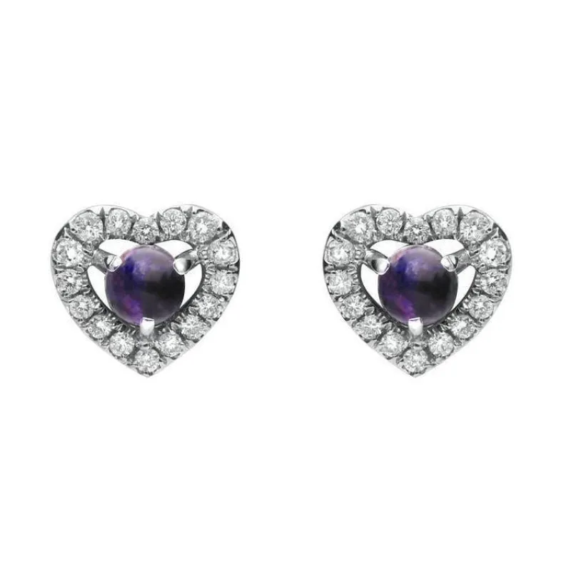 18ct White Gold Blue John and Diamond Heart Earrings sold by Jura Watches