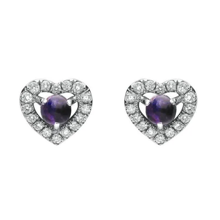 18ct White Gold Blue John and Diamond Heart Earrings sold by Jura Watches