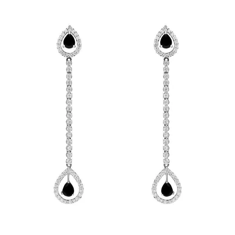 18ct White Gold 0.36ct Diamond Whitby Jet Long Drop Earrings sold by Jura Watches