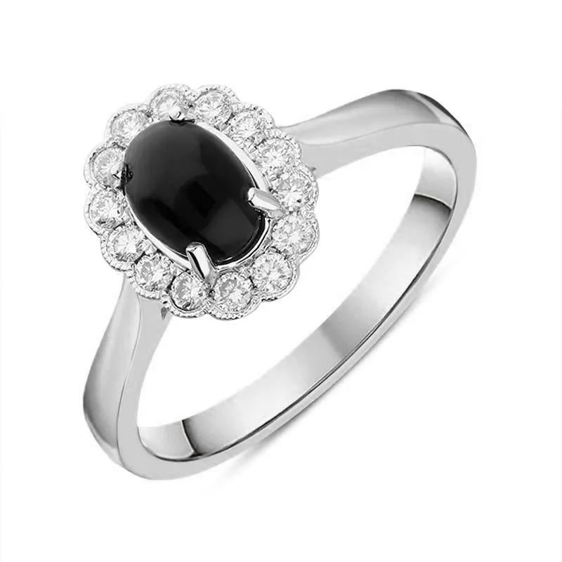 18ct White Gold Whitby Jet 0.22ct Diamond Oval Ring sold by Jura Watches