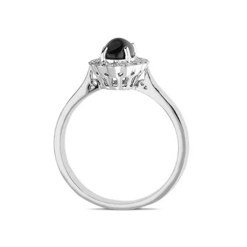 18ct White Gold Whitby Jet 0.22ct Diamond Oval Ring sold by Jura Watches product image thumbnail 2