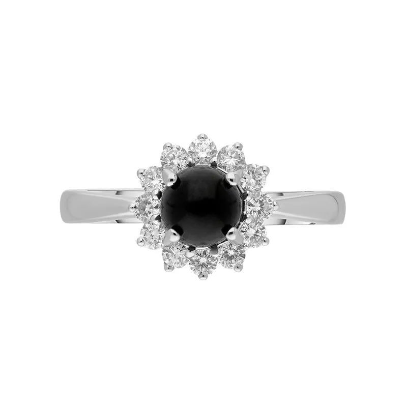 18ct White Gold Whitby Jet 0.40ct Diamond Round Flower Ring sold by Jura Watches product image thumbnail 2