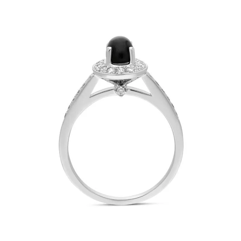 18ct White Gold Whitby Jet 0.54ct Diamond Oval Shoulder Ring sold by Jura Watches product image thumbnail 3