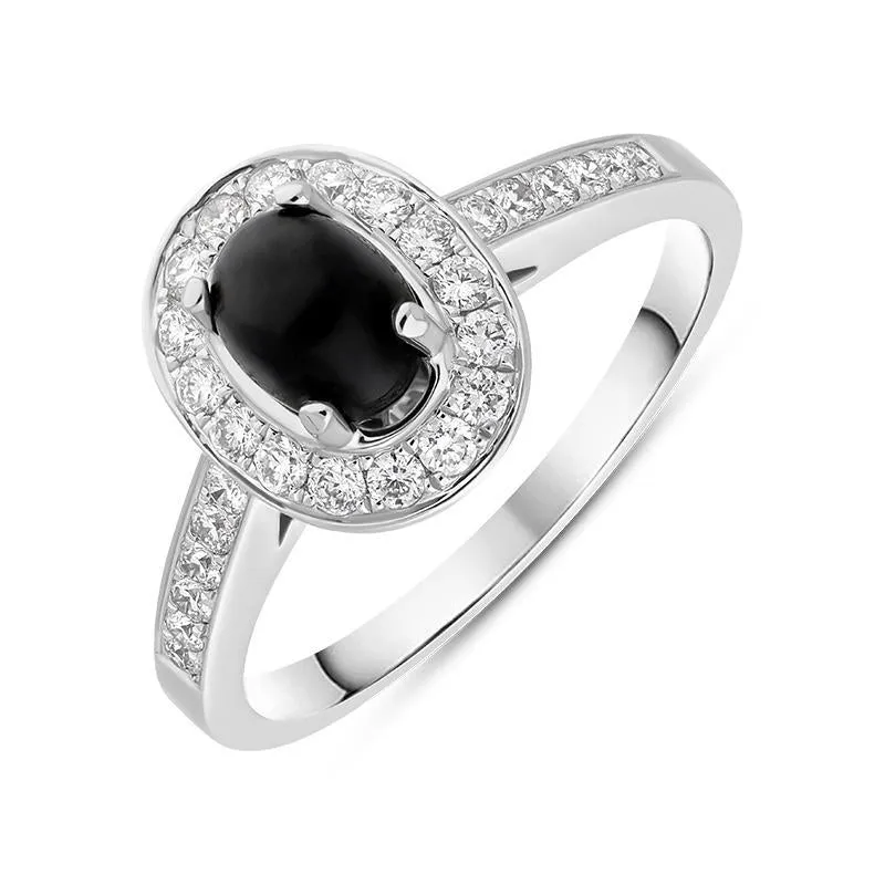 18ct White Gold Whitby Jet 0.54ct Diamond Oval Shoulder Ring sold by Jura Watches