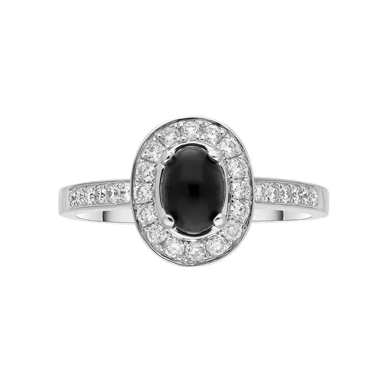 18ct White Gold Whitby Jet 0.54ct Diamond Oval Shoulder Ring sold by Jura Watches product image thumbnail 2