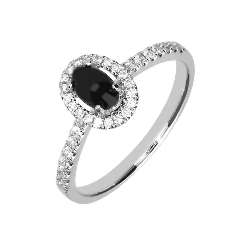 18ct White Gold Whitby Jet 0.23ct Diamond Oval Ring sold by Jura Watches