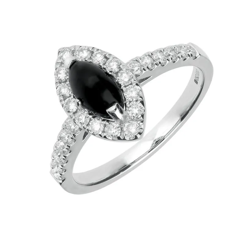 18ct White Gold Whitby Jet 0.53ct Diamond Marquise Ring sold by Jura Watches