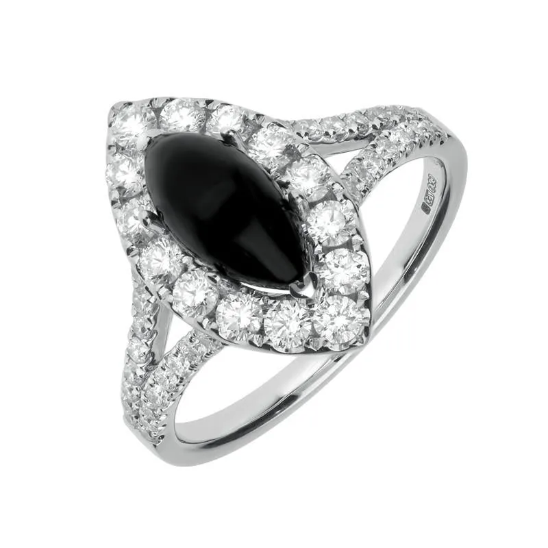 18ct White Gold Whitby Jet 0.89ct Diamond Marquise Ring sold by Jura Watches