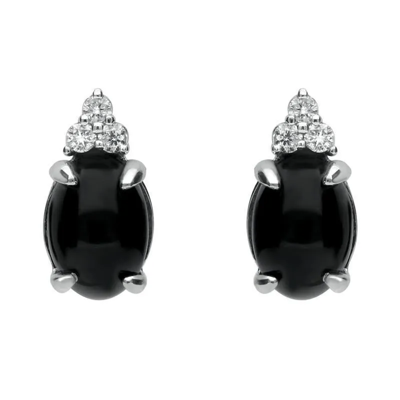 18ct White Gold Whitby Jet Diamond Oval Stud Earrings sold by Jura Watches