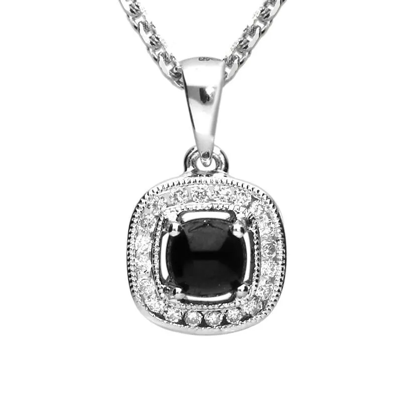 18ct White Gold Whitby Jet 0.13ct Diamond Cushion Necklace sold by Jura Watches