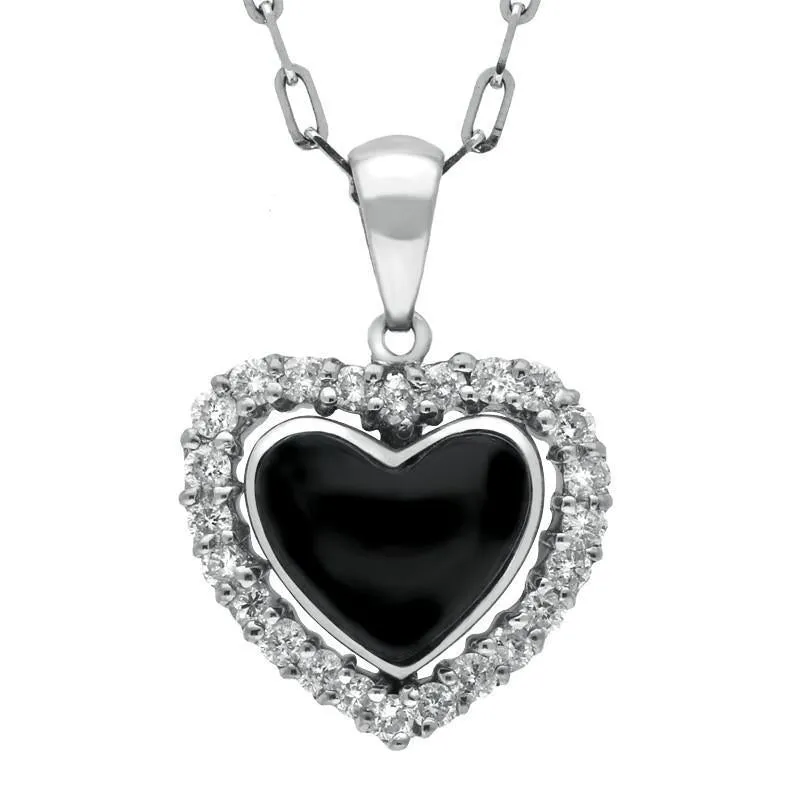 18ct White Gold Whitby Jet 0.34ct Diamond Heart Shaped Necklace sold by Jura Watches