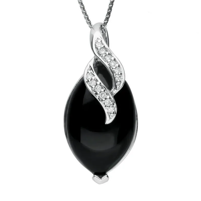 18ct White Gold Whitby Jet 0.06ct Diamond Marquise Twist Necklace sold by Jura Watches