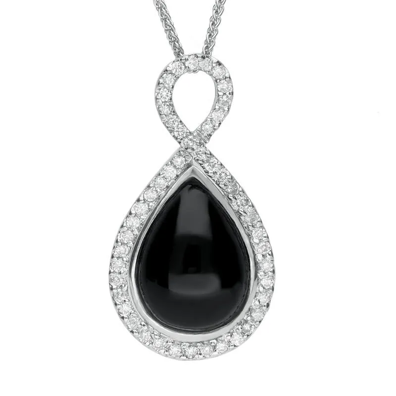 18ct White Gold Whitby Jet 0.38ct Diamond Open Twisted Loop Necklace sold by Jura Watches