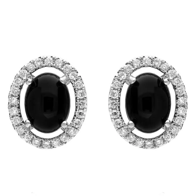 18ct White Gold Whitby Jet 0.38ct Diamond Oval Centre Stud Earrings sold by Jura Watches