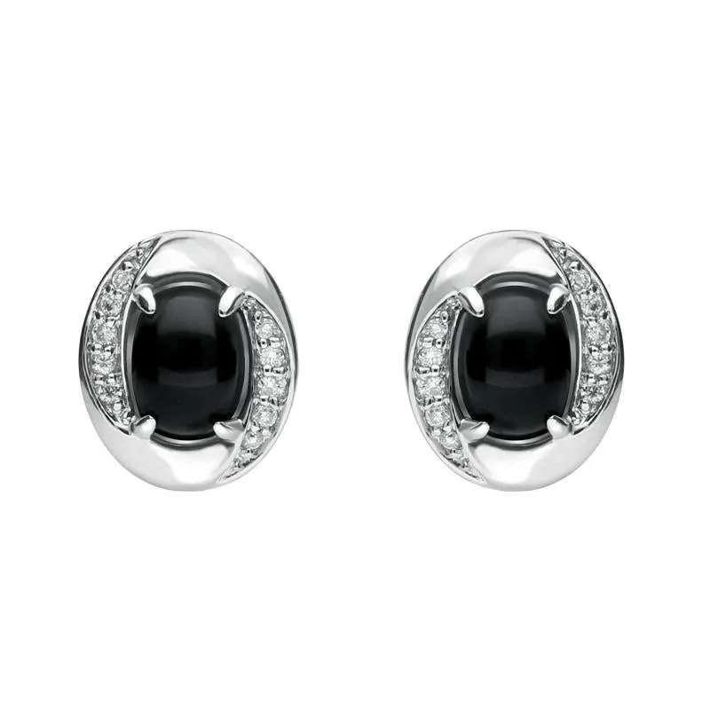 18ct White Gold Whitby Jet 0.11ct Diamond Oval Earrings D sold by Jura Watches