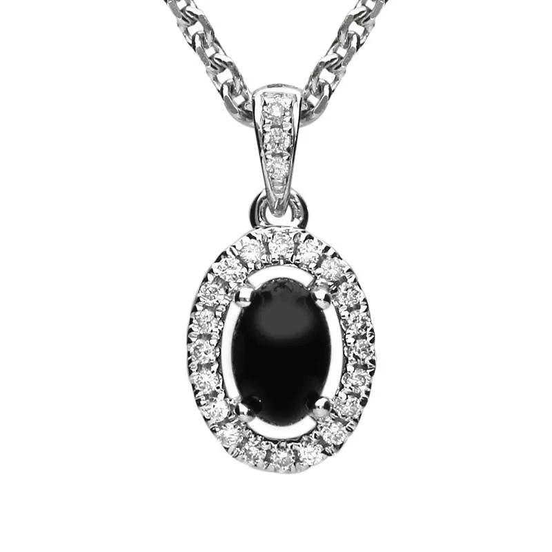 18ct White Gold Whitby Jet 0.09ct Diamond Oval Necklace sold by Jura Watches