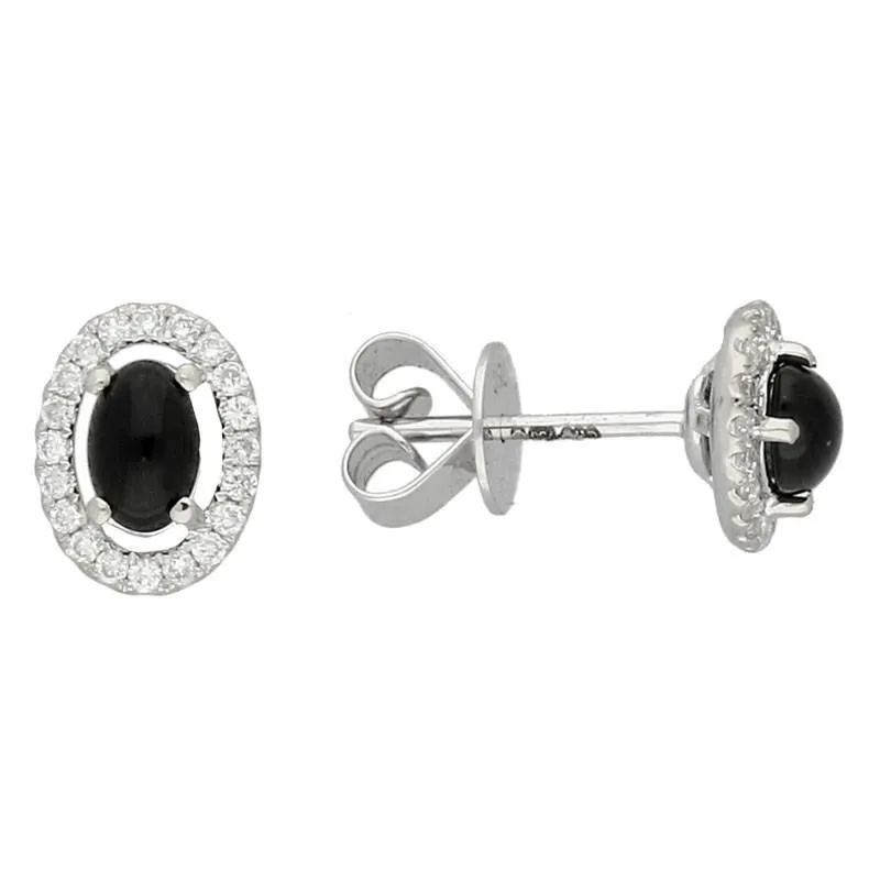 18ct White Gold Whitby Jet 0.23ct Diamond Oval Shape Stud Earrings sold by Jura Watches