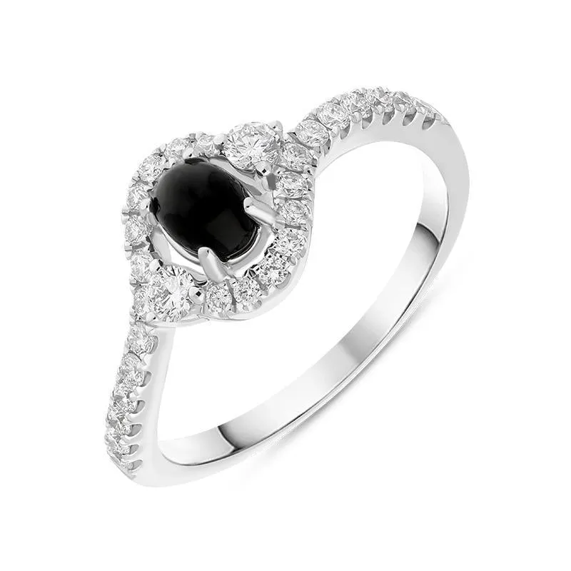 18ct White Gold Whitby Jet 0.37ct Diamond Oval Wrap Ring sold by Jura Watches