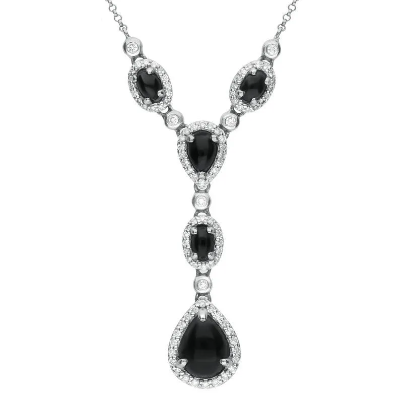 18ct White Gold Whitby Jet 0.59ct Diamond Pear & Oval Necklace sold by Jura Watches