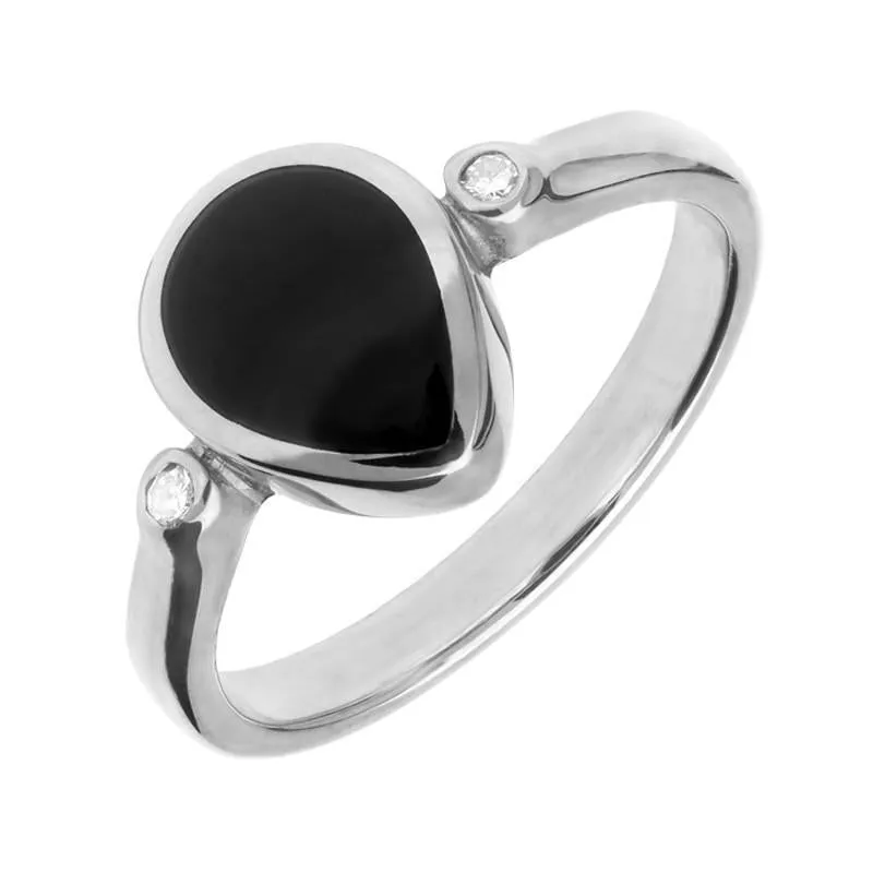 18ct White Gold Whitby Jet 0.04ct Diamond Pear Ring sold by Jura Watches