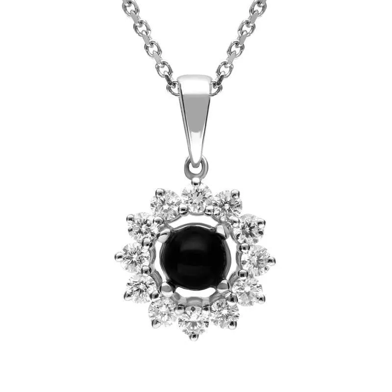 18ct White Gold Whitby Jet 0.35ct Diamond Round Centre Necklace sold by Jura Watches