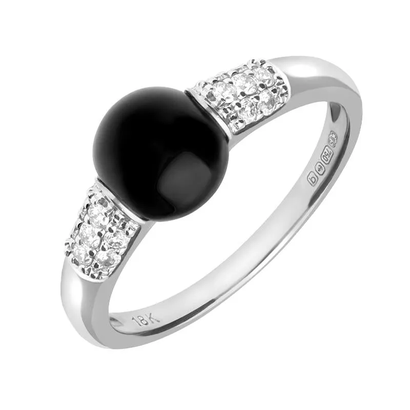 18ct White Gold Whitby Jet 0.18ct Diamond Round Pave Shoulder Ring sold by Jura Watches