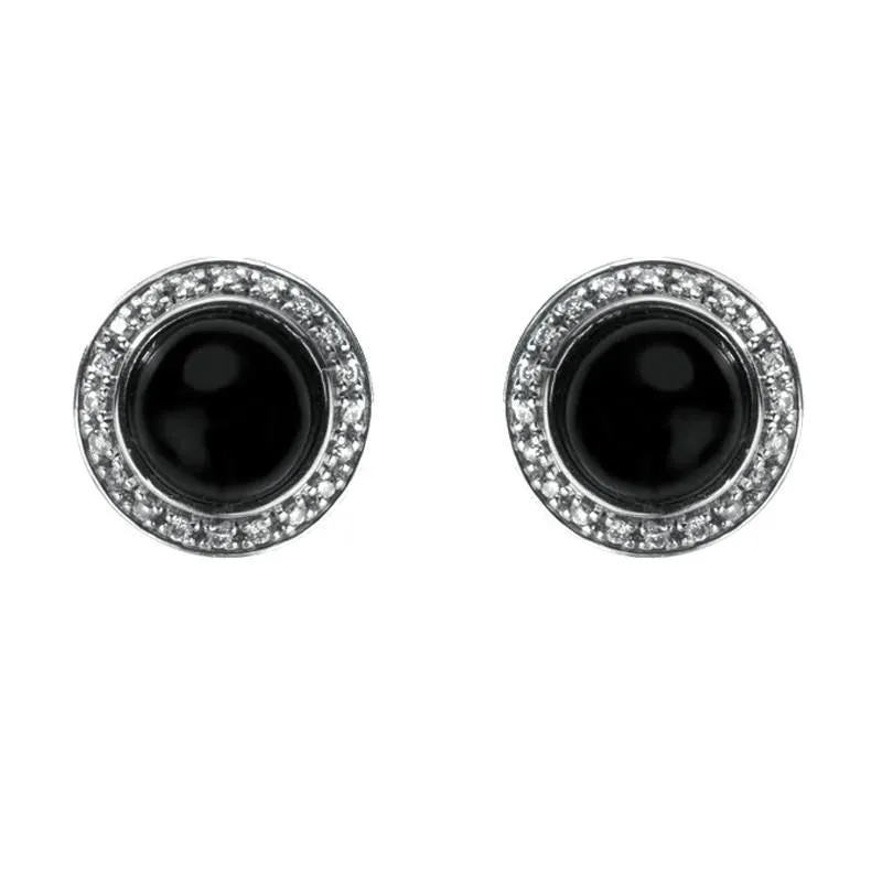 18ct White Gold Whitby Jet 0.15ct Diamond Round Pave Stud Earrings sold by Jura Watches