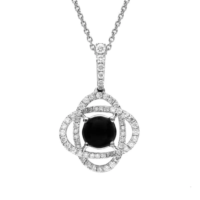 18ct White Gold Whitby Jet 0.40ct Diamond Swirl Necklace sold by Jura Watches