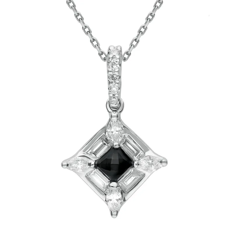 18ct White Gold Whitby Jet 0.37ct Diamond Square Necklace D sold by Jura Watches