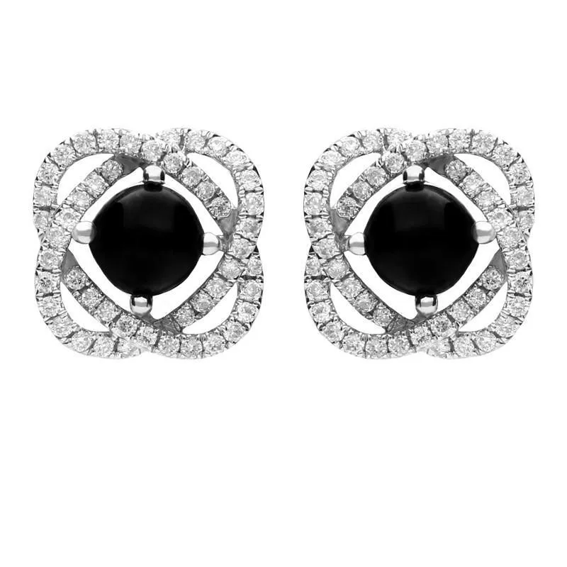 18ct White Gold Whitby Jet 0.31ct Diamond Swirl Stud Earrings sold by Jura Watches