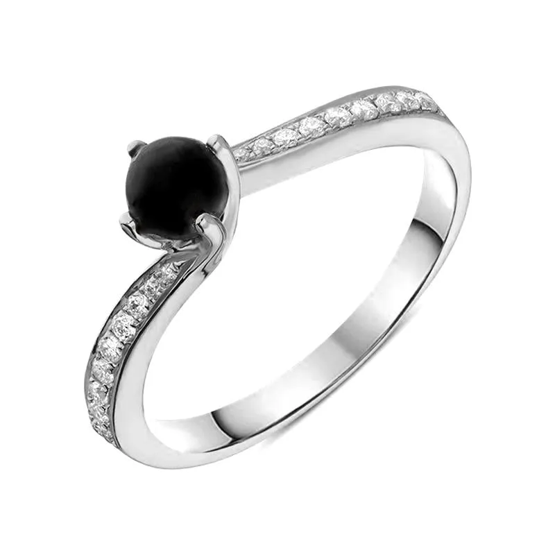 18ct White Gold Whitby Jet 0.12ct Diamond Tapered Twist Ring sold by Jura Watches