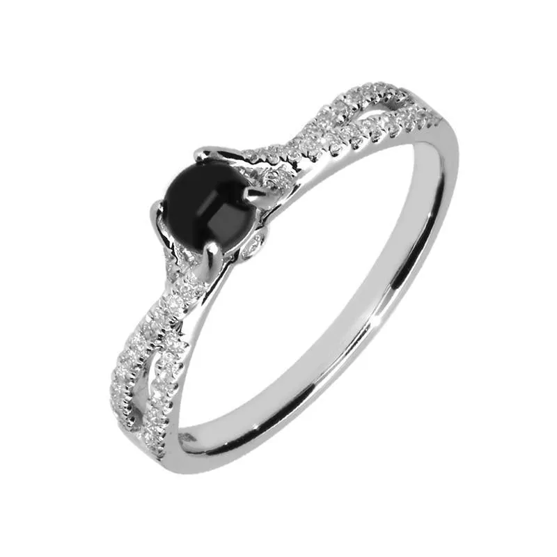 18ct White Gold Whitby Jet 0.30ct Diamond Twist Shank Ring sold by Jura Watches
