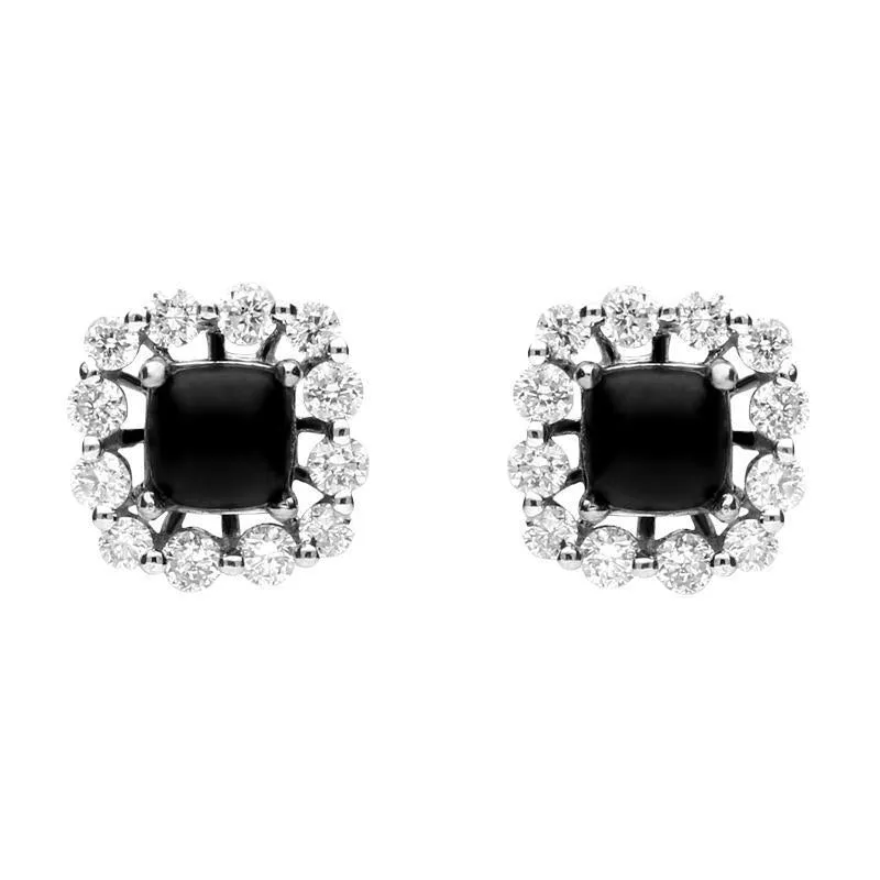 18ct White Gold Whitby Jet 0.32ct Diamond Cushion Stud Earrings sold by Jura Watches