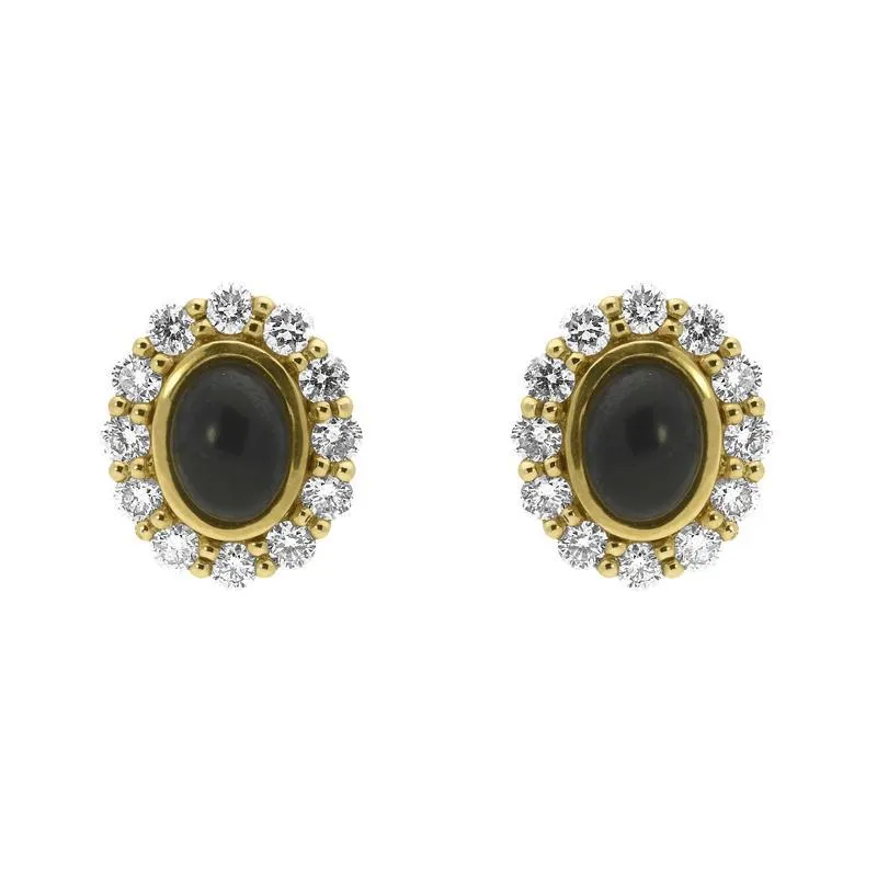 18ct Yellow Gold Whitby Jet 0.96ct Diamond Large Oval Stud Earrings sold by Jura Watches