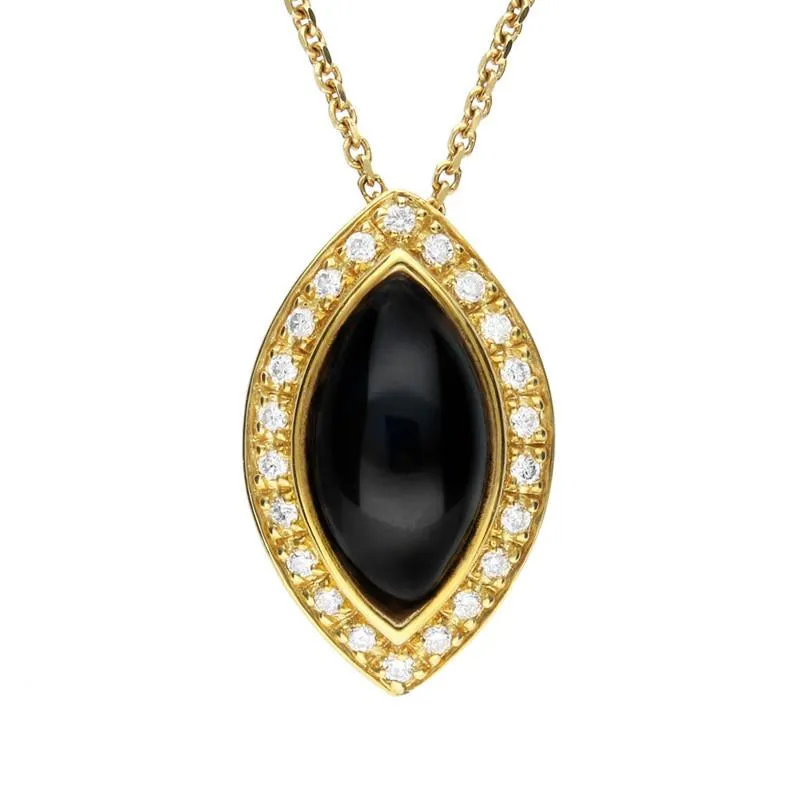 18ct Yellow Gold Whitby Jet 0.14ct Diamond Marquise Necklace sold by Jura Watches