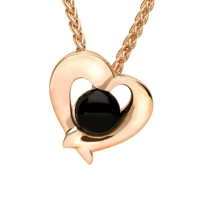 9ct Rose Gold Whitby Jet Abstract Heart Necklace sold by Jura Watches