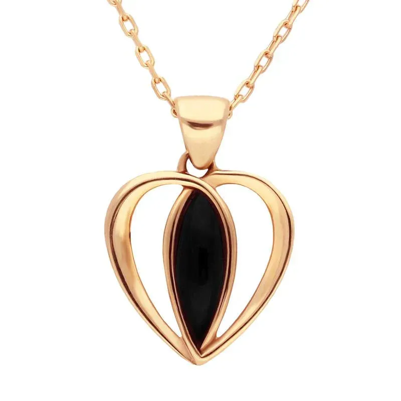 9ct Rose Gold Whitby Jet Centre Stone Heart Necklace sold by Jura Watches