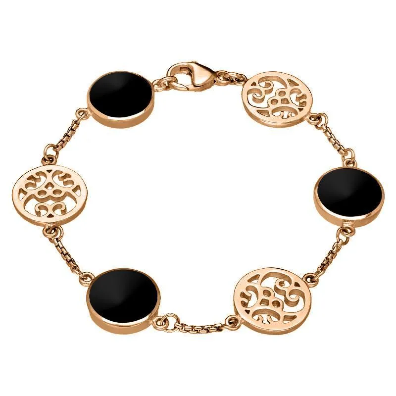 9ct Rose Gold Whitby Jet Flore Filigree Bracelet sold by Jura Watches