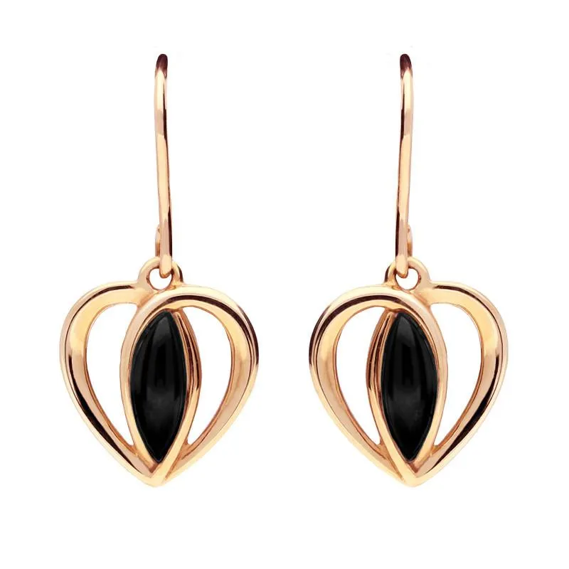 9ct Rose Gold Whitby Jet Heart Drop Earrings sold by Jura Watches