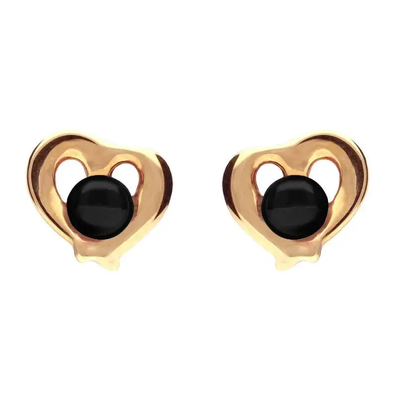 9ct Rose Gold Whitby Jet Heart Outline Stud Earrings sold by Jura Watches