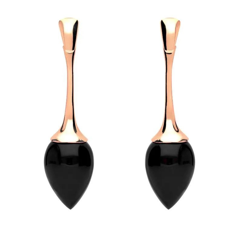 9ct Rose Gold Whitby Jet Long Flute Pear Drop Earrings sold by Jura Watches