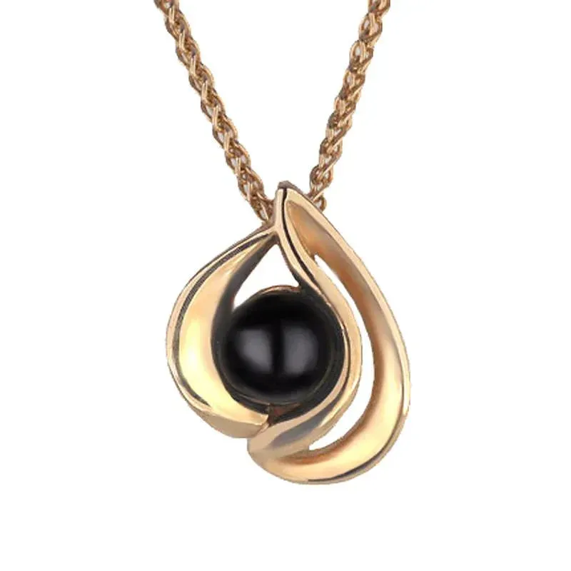 9ct Rose Gold Whitby Jet Open Sided Tear Drop Necklace sold by Jura Watches