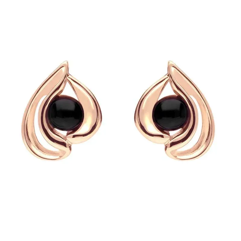 9ct Rose Gold Whitby Jet Open Teardrop Stud Earrings sold by Jura Watches