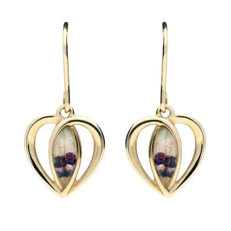 9ct Yellow Gold Blue John Heart Drop Earrings sold by Jura Watches